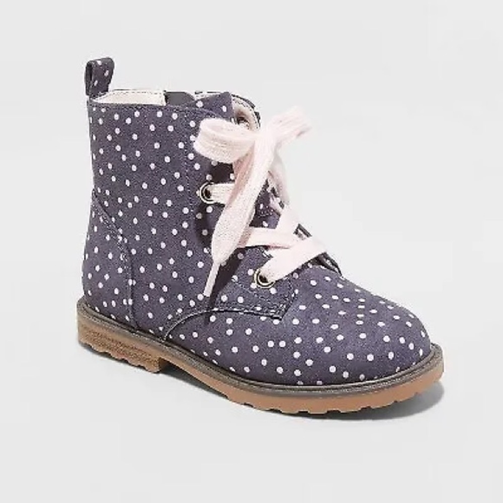 Cat & Jack Charcoal Gray Giovanna Lace-Up Zipper Combat Boots